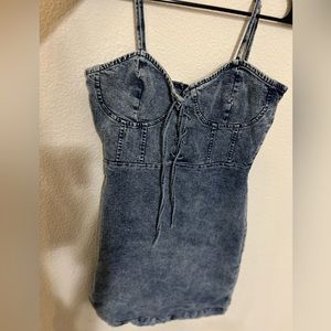 Small Jean strap Mini dress with back zipper